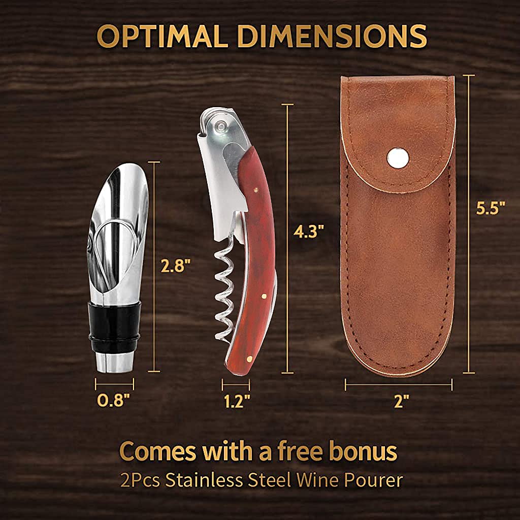 HASTHIP 3-in-1 Bottle Openers Wine Opener with Professional Leather Case Corkscrew, Bottle Opener and Foil Cutter for Wine or Beer, Rosewood Waiters Corkscrews Gift Set with Bottles Stopper & Pourer HASTHIP 3-in-1 Bottle Openers Wine Opener with Professional Leather Case Corkscrew, Bottle Opener and Foil Cutter for Wine or Beer, Rosewood Waiters Corkscrews Gift Set with Bottles Stopper & Pourer